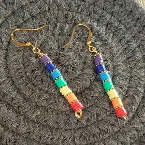 Rainbow LGBTQ Chakras Yoga Pride Beads Handcrafted Gold Plated Earrings